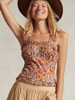 Anthropologie Love The Label Ruffled Floral Tank M NWOT